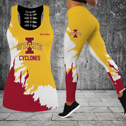 [SLAM DUNK DEAL] NEW CUSTOMIZED NCAA MAM10 ISC IOWA STATE CYCLONES STRAPPY HOLLOW TANK TOP & LEGGINGS SET