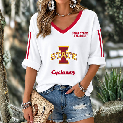 [SLAM DUNK DEAL] NEW CUSTOMIZED NCAA MAM10 ISC IOWA STATE CYCLONES WOMEN'S V-NECK LONG SLEEVE SHIRT