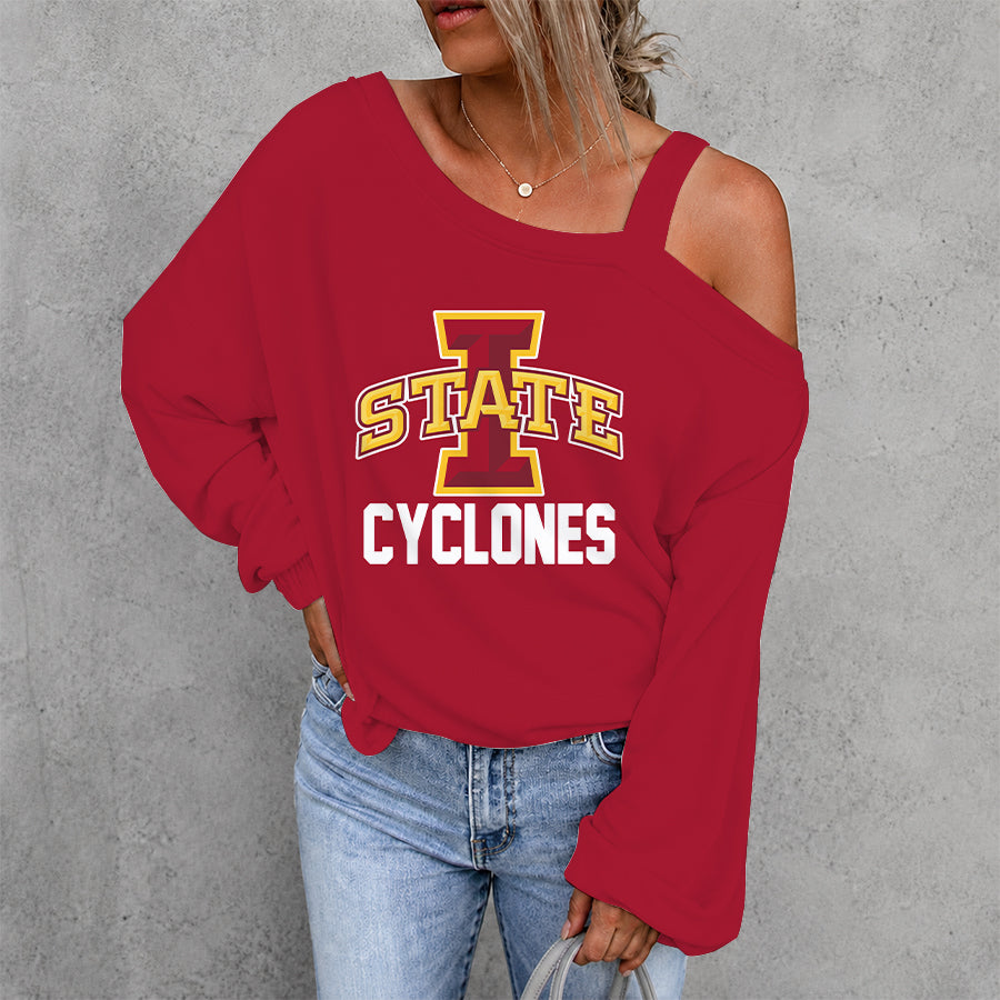 [SLAM DUNK DEAL] NEW CUSTOMIZED NCAA MAM10 ISC IOWA STATE CYCLONES WOMEN'S OFF-SHOULDER LONG SLEEVE SHIRT