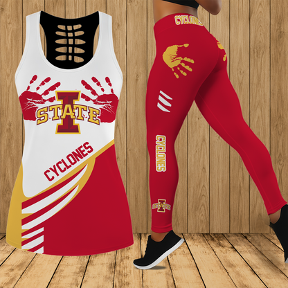 [SLAM DUNK DEAL] NEW CUSTOMIZED NCAA MAM10 ISC IOWA STATE CYCLONES STRAPPY HOLLOW TANK TOP & LEGGINGS SET