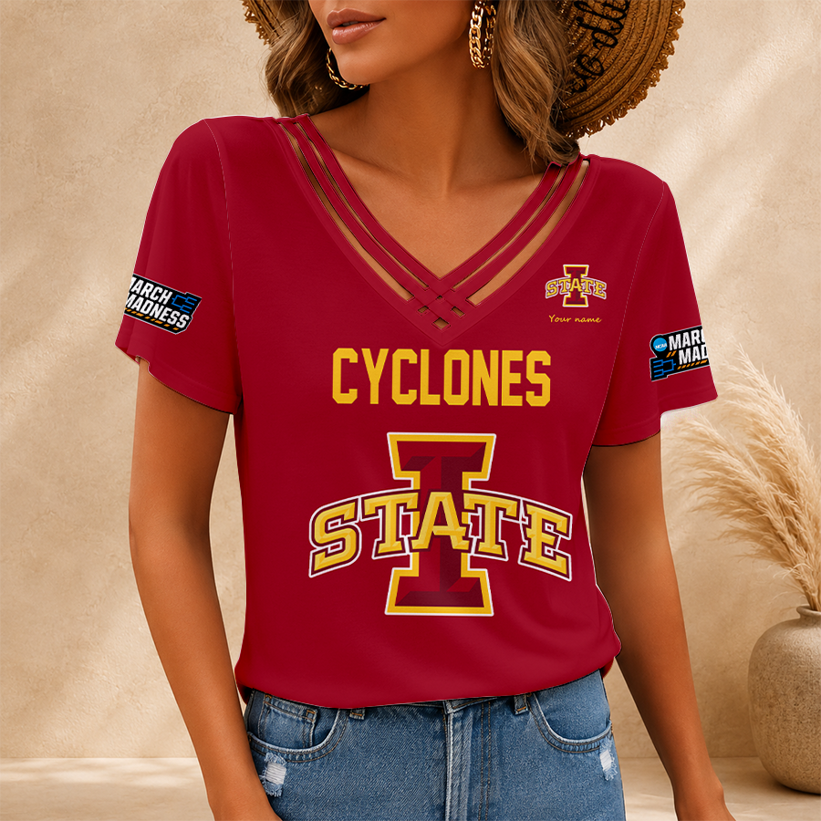 [SLAM DUNK DEAL] NEW CUSTOMIZED NCAA MAM10 ISC IOWA STATE CYCLONES V-NECK SHIRT