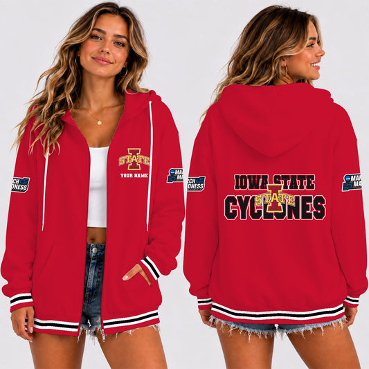 [SLAM DUNK DEAL] NEW CUSTOMIZED NCAA MAM10 ISC IOWA STATE CYCLONES STRAPPY ZIP HOODIE