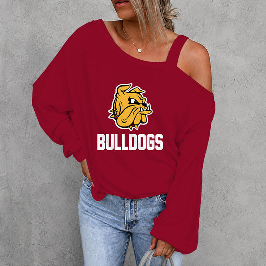 [PUCK DROP DEAL] NEW CUSTOMIZED NCAA MFF10 MDB MINNESOTA DULUTH BULLDOGS WOMEN'S OFF-SHOULDER LONG SLEEVE SHIRT