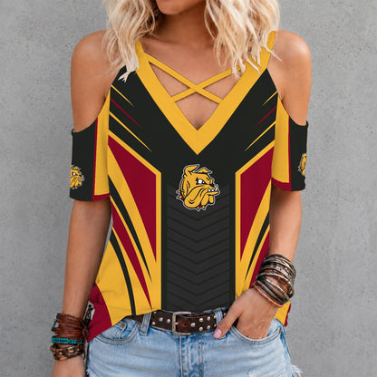[PUCK DROP DEAL] NEW CUSTOMIZED NCAA MFF10 MDB MINNESOTA DULUTH BULLDOGS CRISS CROSS V-NECK TOP