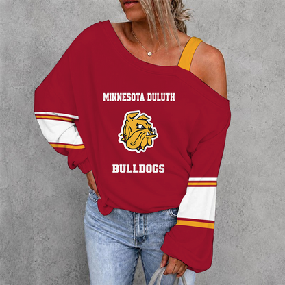 [PUCK DROP DEAL] NEW CUSTOMIZED NCAA MFF10 MDB MINNESOTA DULUTH BULLDOGS WOMEN'S OFF-SHOULDER LONG SLEEVE SHIRT