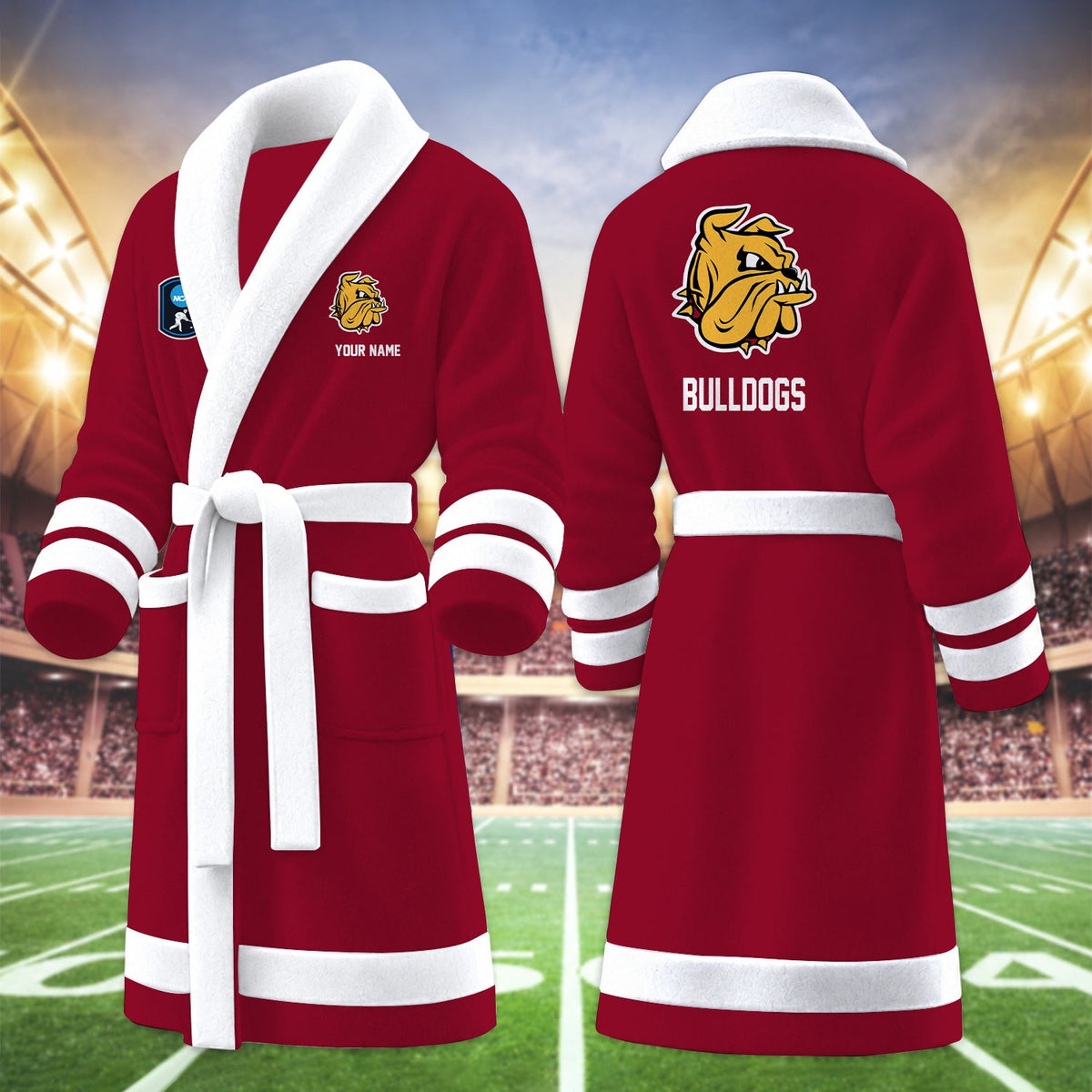 [PUCK DROP DEAL] NEW CUSTOMIZED NCAA MFF10 MDB MINNESOTA DULUTH BULLDOGS MULTICOLOR FLEECE BATHROBE