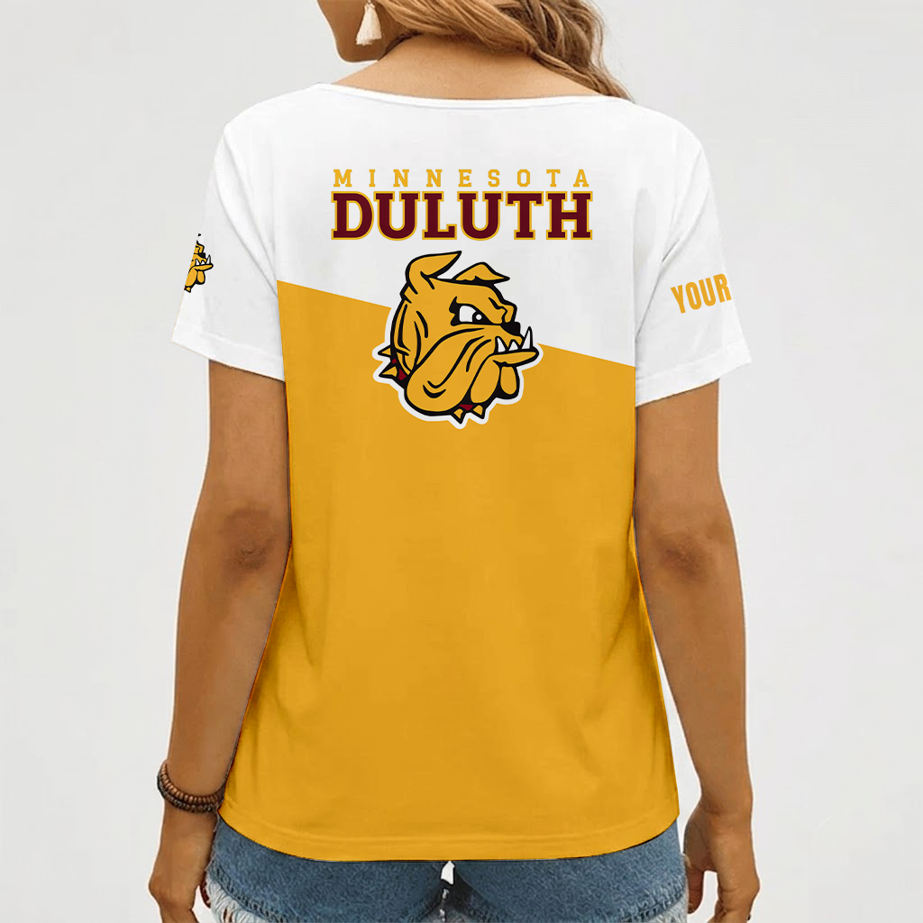 [PUCK DROP DEAL] NEW CUSTOMIZED NCAA MFF10 MDB MINNESOTA DULUTH BULLDOGS V-NECK FEMALE SHIRT