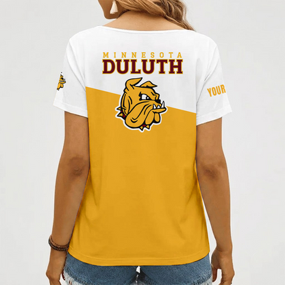 [PUCK DROP DEAL] NEW CUSTOMIZED NCAA MFF10 MDB MINNESOTA DULUTH BULLDOGS V-NECK FEMALE SHIRT