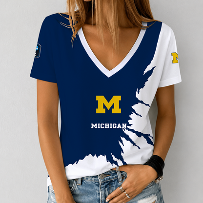 [HOOPS SPECIAL] NEW CUSTOMIZED NCAA CFH10 MIW MICHIGAN WOLVERINES V-NECK FEMALE SHIRT