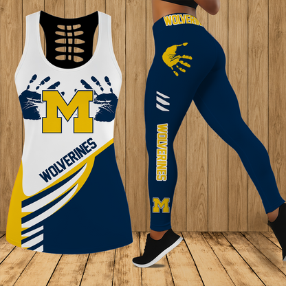 [HOOPS SPECIAL] NEW CUSTOMIZED NCAA CFH10 MIW MICHIGAN WOLVERINES HOLLOW TANK TOP & LEGGINGS SET