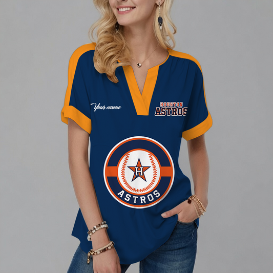 [HOMERUN DEAL] NEW CUSTOMIZED MLB10 HAS HOUSTON ASTROS V-NECK FEMALE SHIRT