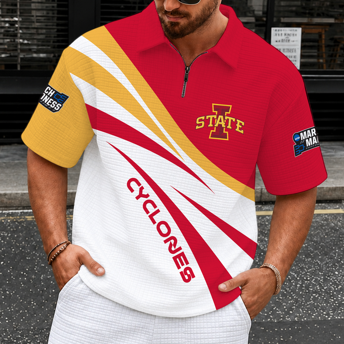 [SLAM DUNK DEAL] NEW CUSTOMIZED NCAA MAM10 ISC IOWA STATE CYCLONES QUARTER-ZIP POLO SHIRT