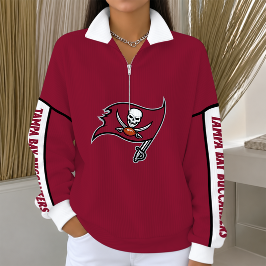[TOUCHDOWN DEAL] NEW CUSTOMIZED NFL10 TBB TAMPA BAY BUCCANEERS QUARTER ZIP RIBBED SWEATER