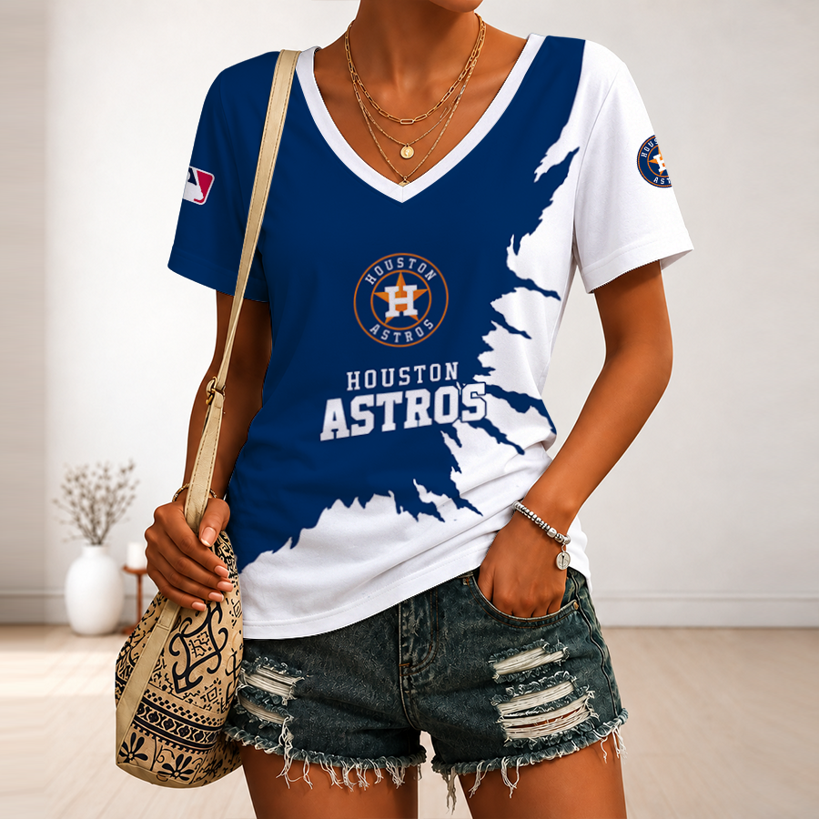 [HOMERUN DEAL] NEW CUSTOMIZED MLB10 HAS HOUSTON ASTROS V-NECK FEMALE SHIRT