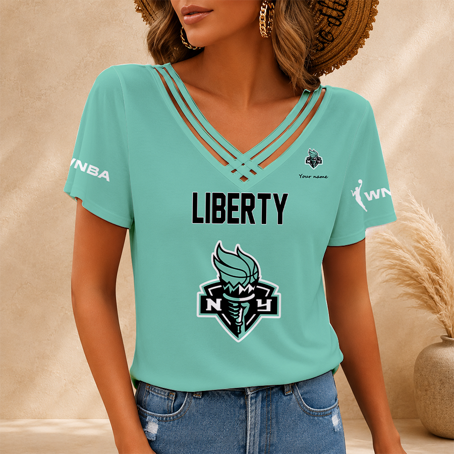 [HOOPS SPECIAL] NEW CUSTOMIZED WNBA10 NYL NEW YORK LIBERTY V-NECK SHIRT