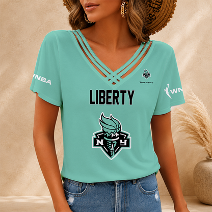 [HOOPS SPECIAL] NEW CUSTOMIZED WNBA10 NYL NEW YORK LIBERTY V-NECK SHIRT
