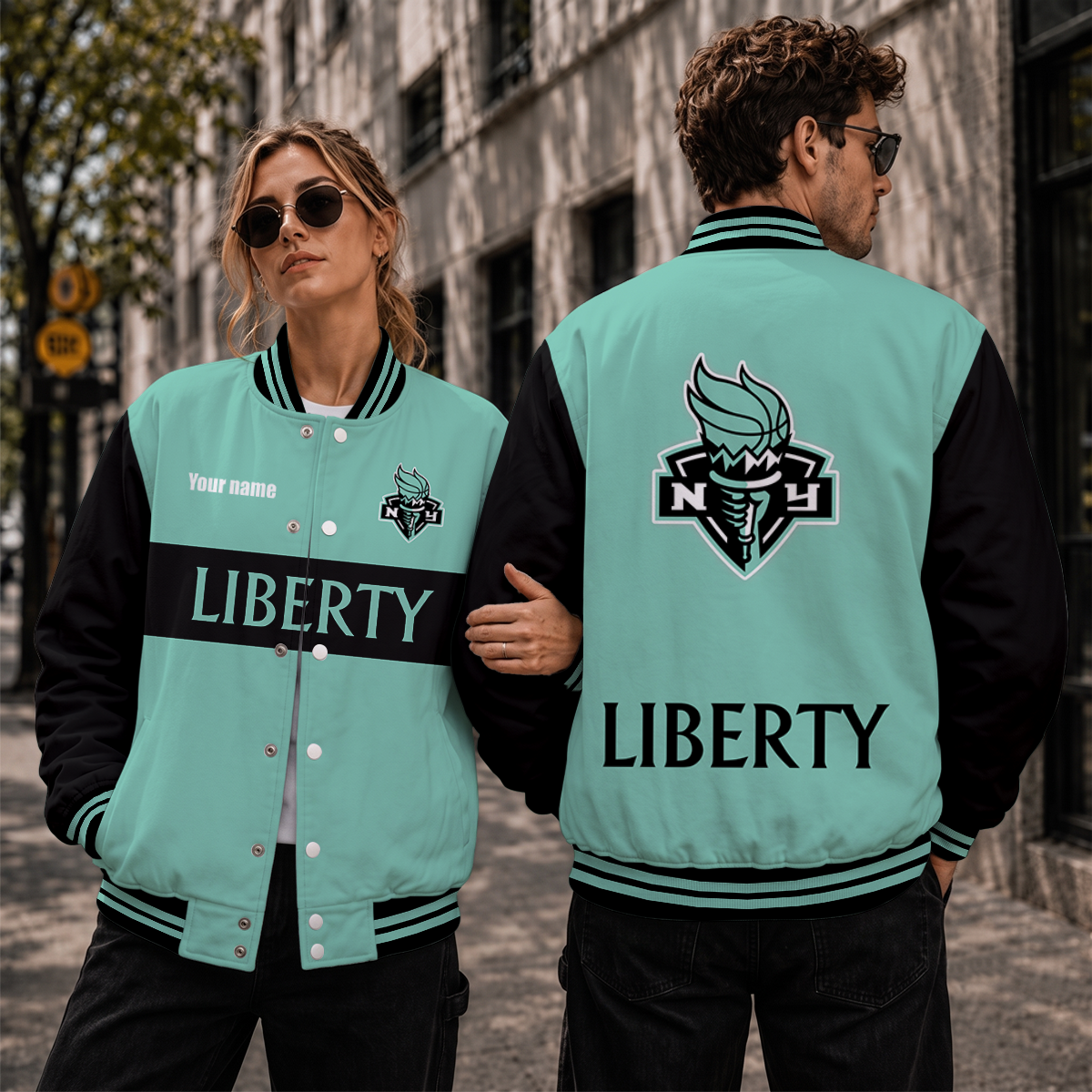 [HOOPS SPECIAL] NEW CUSTOMIZED WNBA10 NYL NEW YORK LIBERTY BASEBALL JACKET, SATIN VARSITY JACKET