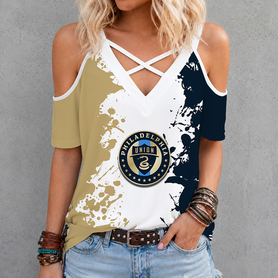 [GOAL DEAL] NEW CUSTOMIZED MLS10 PPF PHILADELPHIA UNION CRISS CROSS V-NECK TOP