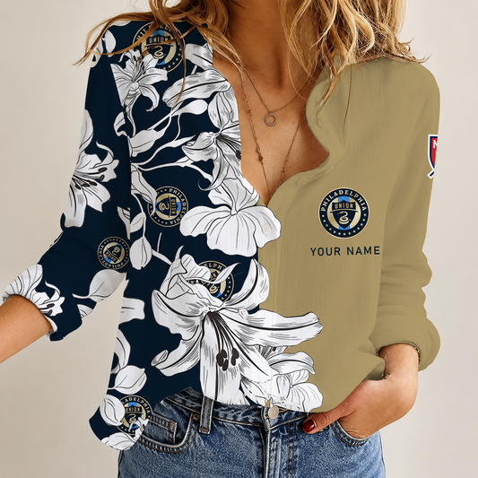 [GOAL DEAL] NEW CUSTOMIZED MLS10 PPF PHILADELPHIA UNION WOMEN CASUAL SHIRT