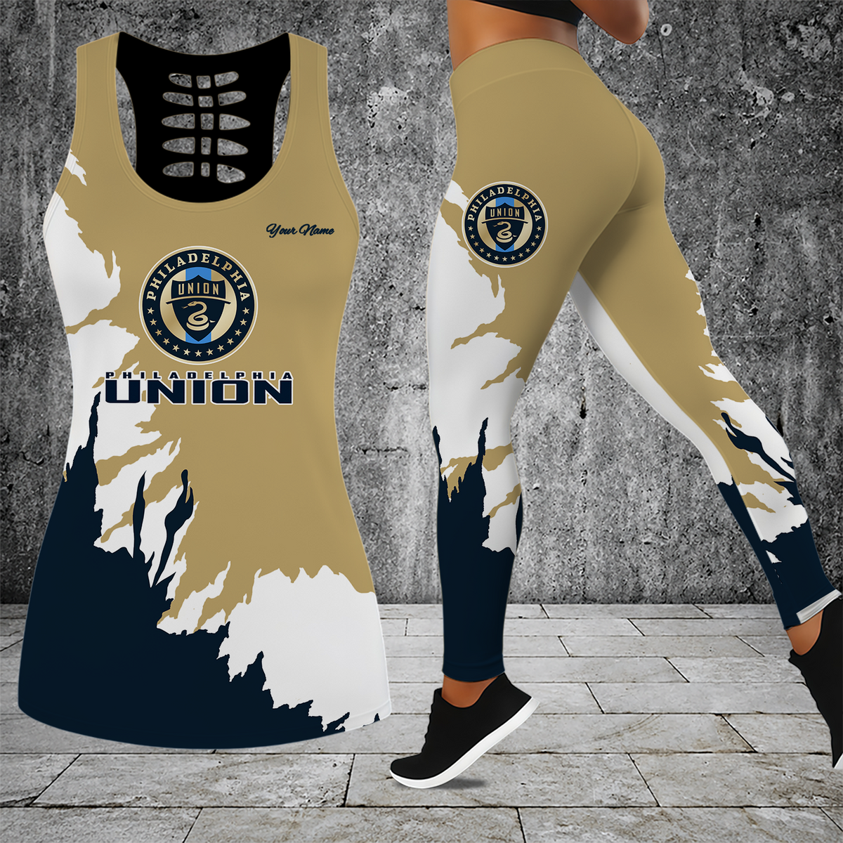 [GOAL DEAL] NEW CUSTOMIZED MLS10 PPF PHILADELPHIA UNION HOLLOW TANK TOP & LEGGINGS SET