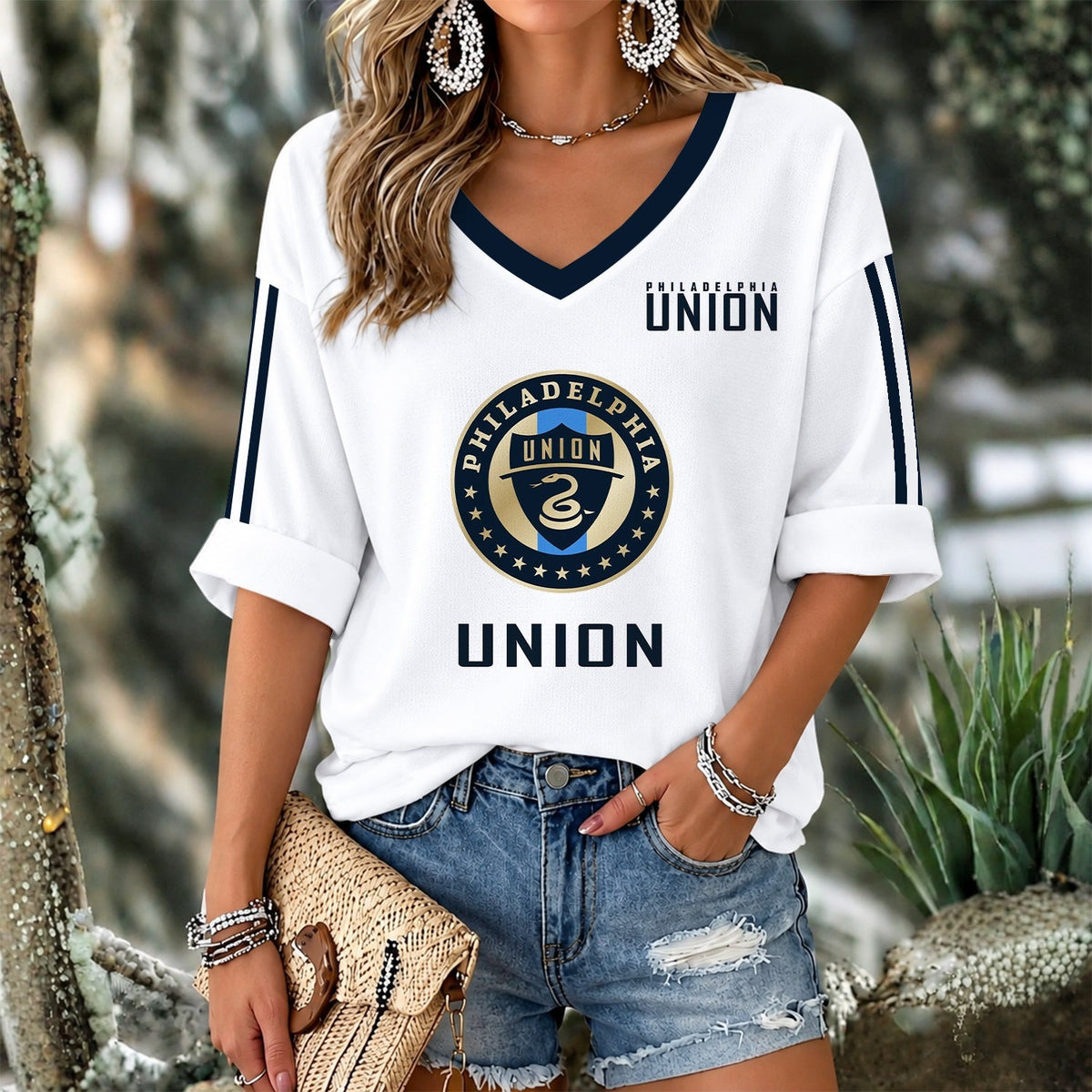 [GOAL DEAL] NEW CUSTOMIZED MLS10 PPF PHILADELPHIA UNION WOMEN'S V-NECK LONG SLEEVE SHIRT