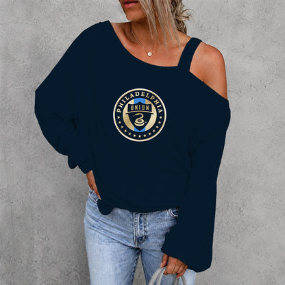 [GOAL DEAL] NEW CUSTOMIZED MLS10 PPF PHILADELPHIA UNION WOMEN'S OFF-SHOULDER LONG SLEEVE SHIRT