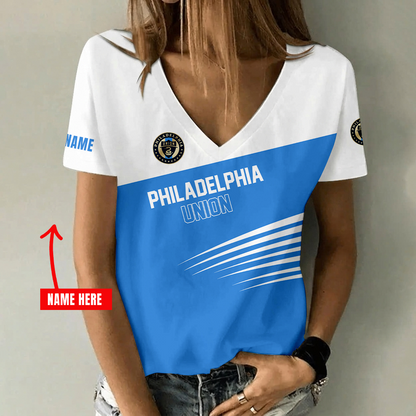 [GOAL DEAL] NEW CUSTOMIZED MLS10 PPF PHILADELPHIA UNION V-NECK FEMALE SHIRT