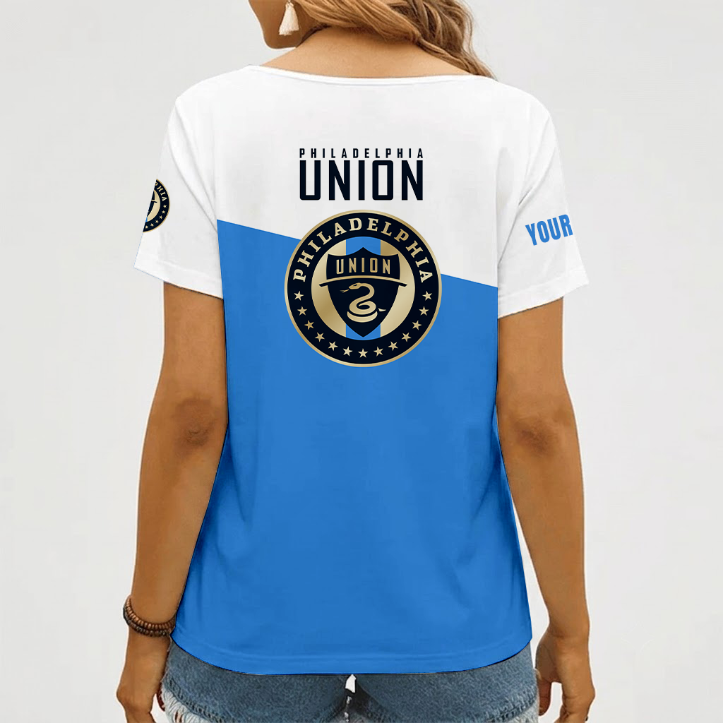 [GOAL DEAL] NEW CUSTOMIZED MLS10 PPF PHILADELPHIA UNION V-NECK FEMALE SHIRT
