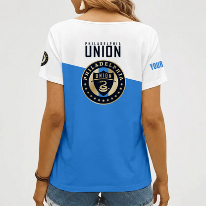 [GOAL DEAL] NEW CUSTOMIZED MLS10 PPF PHILADELPHIA UNION V-NECK FEMALE SHIRT
