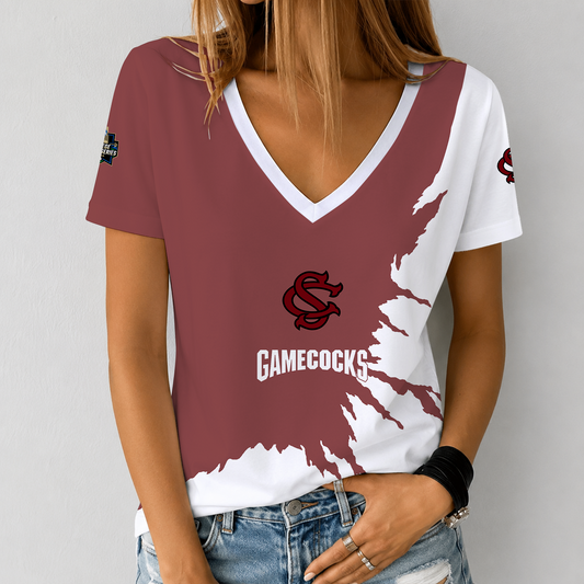[HOMERUN DEAL] NEW CUSTOMIZED NCAA CWS10 SCG SOUTH CAROLINA GAMECOCKS V-NECK FEMALE SHIRT