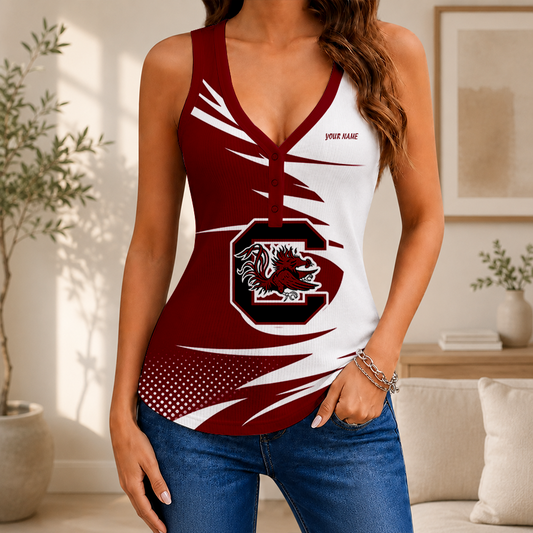 [HOMERUN DEAL] NEW CUSTOMIZED NCAA CWS10 SCG SOUTH CAROLINA GAMECOCKS WOMEN'S V-NECK TANK TOP