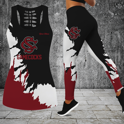 [HOMERUN DEAL] NEW CUSTOMIZED NCAA CWS10 SCG SOUTH CAROLINA GAMECOCKS HOLLOW TANK TOP & LEGGINGS SET