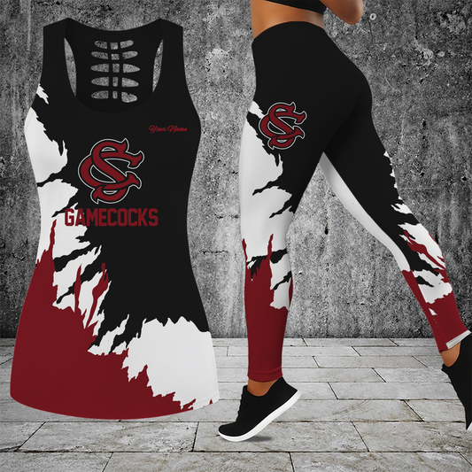 [HOMERUN DEAL] NEW CUSTOMIZED NCAA CWS10 SCG SOUTH CAROLINA GAMECOCKS HOLLOW TANK TOP & LEGGINGS SET