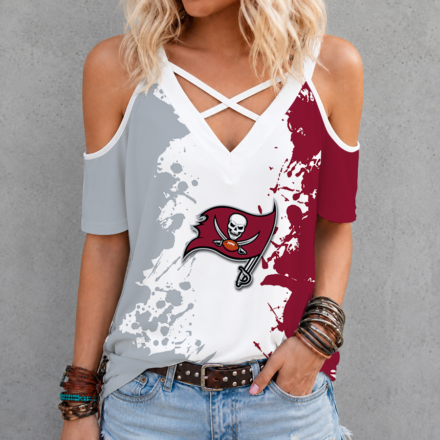 [TOUCHDOWN DEAL] NEW CUSTOMIZED NFL10 TBB TAMPA BAY BUCCANEERS CRISS CROSS V-NECK TOP