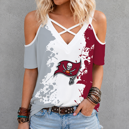 [TOUCHDOWN DEAL] NEW CUSTOMIZED NFL10 TBB TAMPA BAY BUCCANEERS CRISS CROSS V-NECK TOP