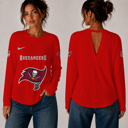 [TOUCHDOWN DEAL] NEW CUSTOMIZED NFL10 TBB THE BUCCANEERS WOMEN'S BACK V-CUT LONG-SLEEVE SHIRT