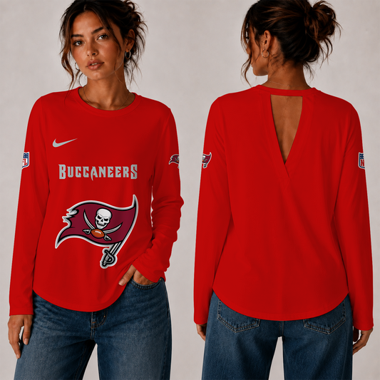 [TOUCHDOWN DEAL] NEW CUSTOMIZED NFL10 TBB THE BUCCANEERS WOMEN'S BACK V-CUT LONG-SLEEVE SHIRT