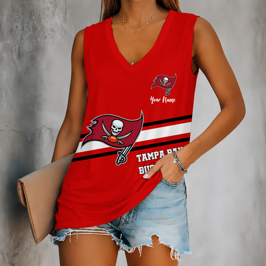 [TOUCHDOWN DEAL] NEW CUSTOMIZED NFL10 TBB TAMPA BAY BUCCANEERS WOMEN'S V-NECK TANK TOP