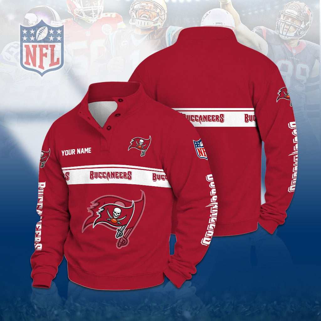 [TOUCHDOWN DEAL] NEW CUSTOMIZED NFL10 TBB THE BUCCANEERS QUARTER-BUTTON STAND-COLLAR SWEATSHIRT