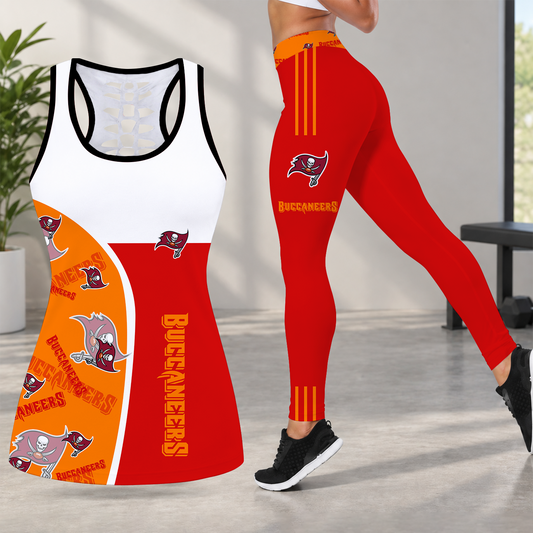 [TOUCHDOWN DEAL] NEW CUSTOMIZED NFL10 TBB TAMPA BAY BUCCANEERS HOLLOW TANK TOP & LEGGINGS SET