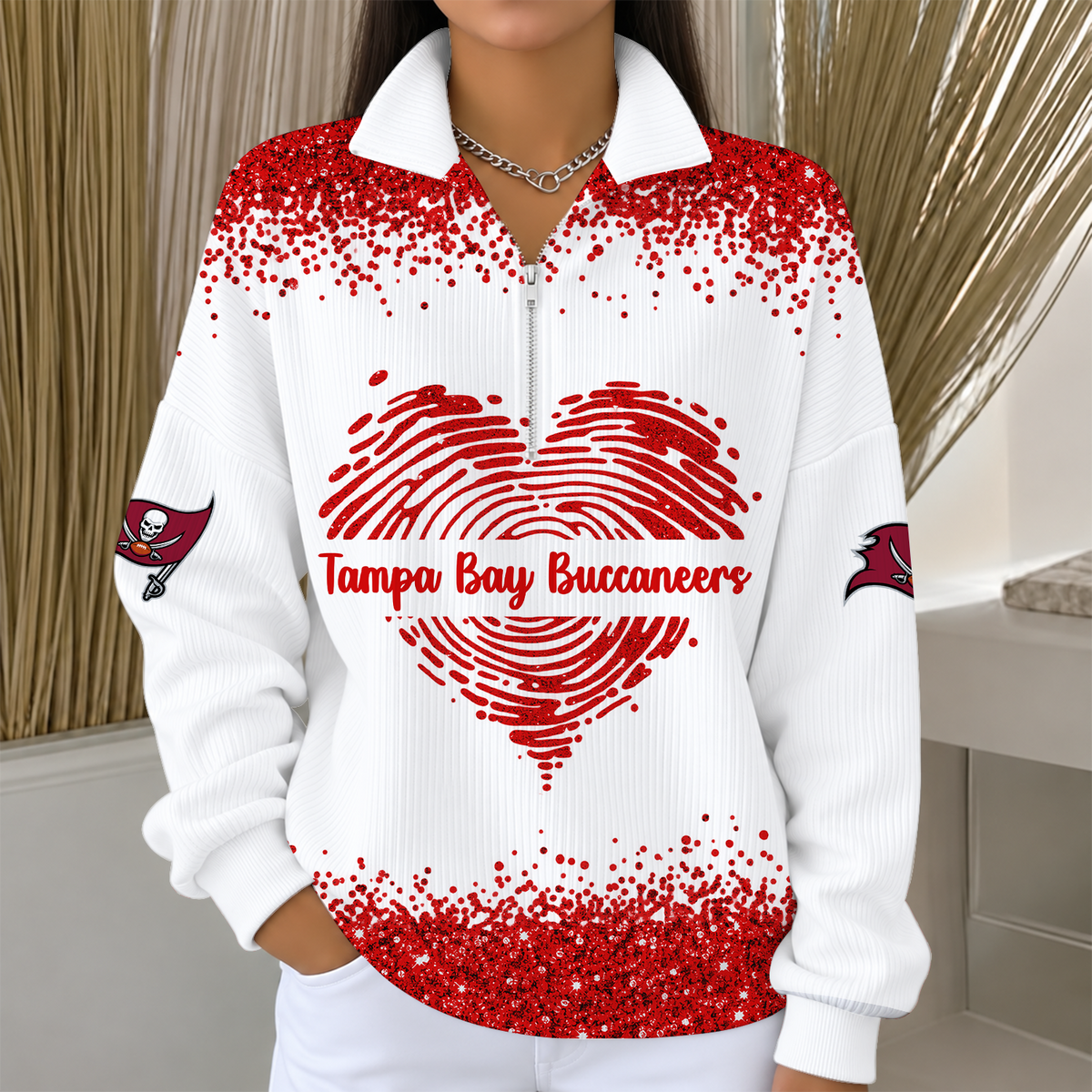 [TOUCHDOWN DEAL] NEW CUSTOMIZED NFL10 TBB THE BUCCANEERS QUARTER ZIP RIBBED SWEATER