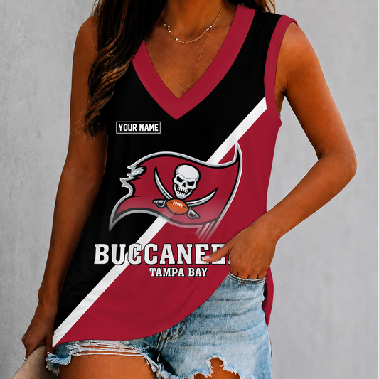 [TOUCHDOWN DEAL] NEW CUSTOMIZED NFL10 TBB TAMPA BAY BUCCANEERS WOMEN'S V-NECK TANK TOP