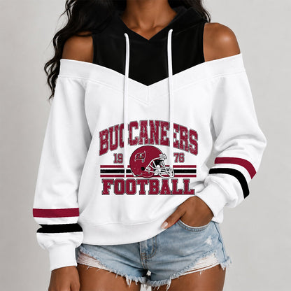 [TOUCHDOWN DEAL] NEW CUSTOMIZED NFL10 TBB THE BUCCANEERS WOMEN'S OFF-SHOULDER HOODIE