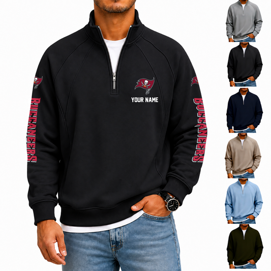 [TOUCHDOWN DEAL] NEW CUSTOMIZED NFL10 TBB TAMPA BAY BUCCANEERS MEN'S QUARTER ZIP PULLOVER