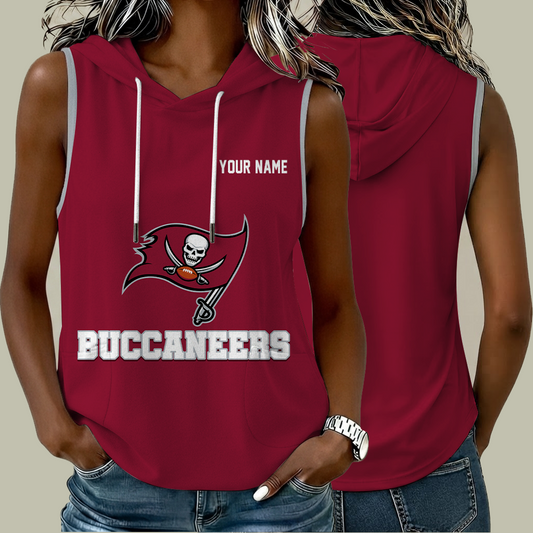 [TOUCHDOWN DEAL] NEW CUSTOMIZED NFL10 TBB TAMPA BAY BUCCANEERS WOMEN'S SLEEVELESS HOODED POCKET TANK TOP