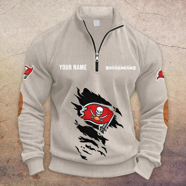 [TOUCHDOWN DEAL] NEW CUSTOMIZED NFL10 TBB TAMPA BAY BUCCANEERS MULTICOLOR STRIPED QUATER ZIP SWEATSHIRT