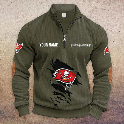 [TOUCHDOWN DEAL] NEW CUSTOMIZED NFL10 TBB TAMPA BAY BUCCANEERS MULTICOLOR STRIPED QUATER ZIP SWEATSHIRT