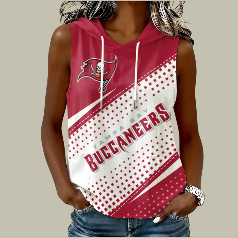 [TOUCHDOWN DEAL] NEW CUSTOMIZED NFL10 TBB TAMPA BAY BUCCANEERS WOMEN'S SLEEVELESS HOODED POCKET TANK TOP