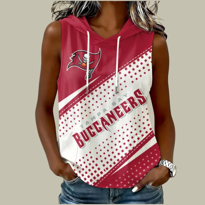 [TOUCHDOWN DEAL] NEW CUSTOMIZED NFL10 TBB TAMPA BAY BUCCANEERS WOMEN'S SLEEVELESS HOODED POCKET TANK TOP