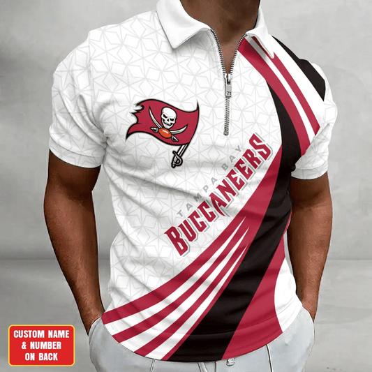 [TOUCHDOWN DEAL] NEW CUSTOMIZED NFL10 TBB TAMPA BAY BUCCANEERS ZIP POLO SHIRT
